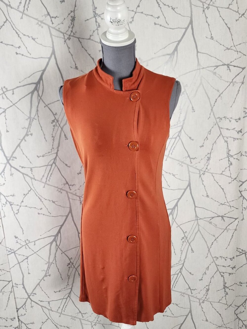 Sisley Orange Stretch Ponte Knit Button Front Mandarin Collar Dress
